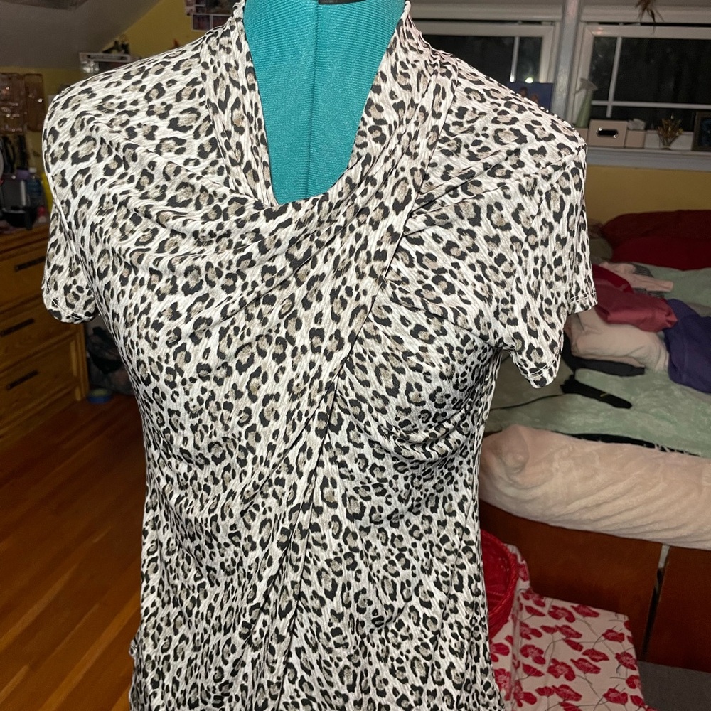 Tahari Black and White Leopard Print Blouse